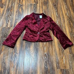 Vintage Girls Mary Kate & Ashley Velvet Burgundy Maroon Crop Blazer Jacket M 7/8